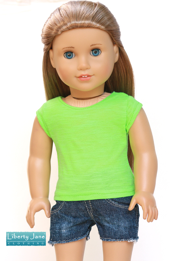 SNAP CLOSURE Lime Green T-Shirt 3/4 Sleeve for 18" American Girl Doll Clothes
